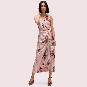 NWOT KATE SPADE Rare Roses Silk Midi Dress In Light Pressed Flowers